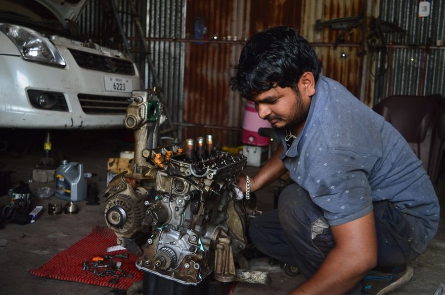 Mechanic working on a vehicle